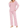 thumbnail image 1 of YWDJ Women Pajama Sets Long Sleeves and Long Pants Pink Lightweight Plus Size Hearts Shirt with Pockets 2 Piece Long Pants Loungewear XL, 1 of 6