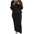 thumbnail image 1 of YWDJ Women Skirts Long Plus Size Solid Color Round Neck Long Sleeve Cable Knitted Warm Two-Piece Skirt Sweater Suit Set Black XXXXXL, 1 of 6