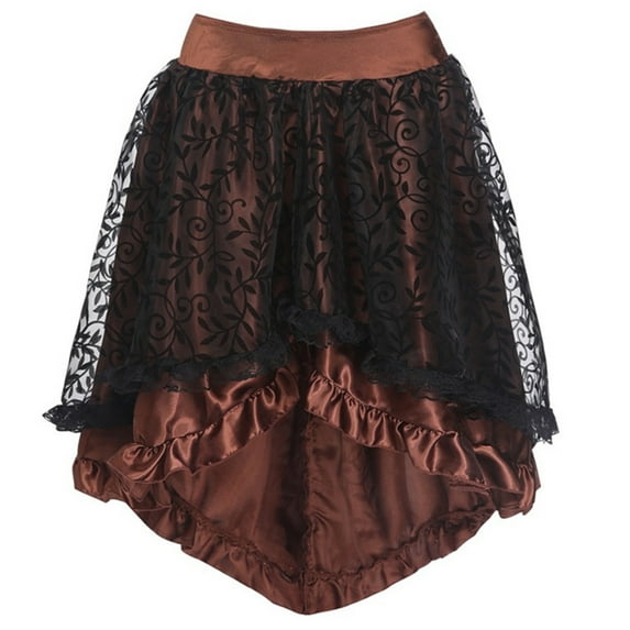 YWDJ Women Skirts Short Punk Mesh Skirt Cosplay Costume Retro Gothic Pirate Dance Skirts Show Girl Outfits Brown L
