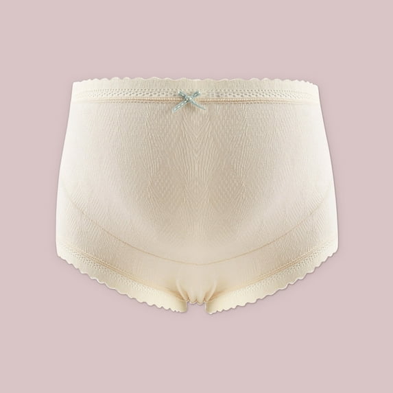 YWDJ Women's Maternity Briefs Underwear Lace Lightweight High Waist No Show Ladies Comfortable Prenatal Solid Color Large Size Short High Waist Lace Abdominal Panties Underwear Beige 2XL