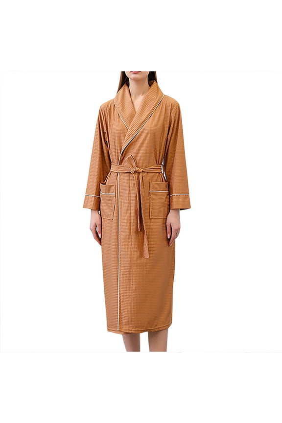 YWDJ Women's Robes Long Robes Coffee Long Lightweight Plus Size Solid Long Sleeve Pajamas M