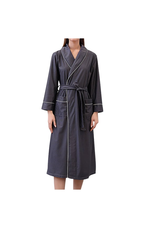 YWDJ Women's Robes Long Robes Dark Gray Long Lightweight Plus Size Solid Long Sleeve Pajamas 3XL