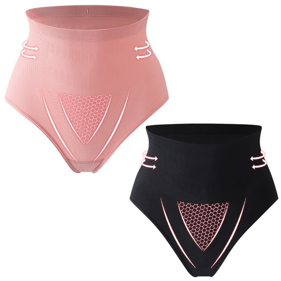YWDJ Women's Shaping Briefs Underwear 2 Pack Breathable Lightweight High Waist No Show Ladies Comfortable Solid Color High Waist Warm Belly Hip Lift Thin Waist Panties Underwear Black,Pink M
