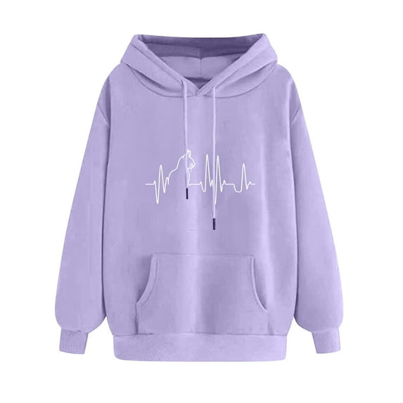 YWDJ Women's Sweatshirts and Hoodies Valentine's Day Pullover Long Sleeve Drawstring Gradient Print Sweatshirt Women Pocket Clothes Purple M
