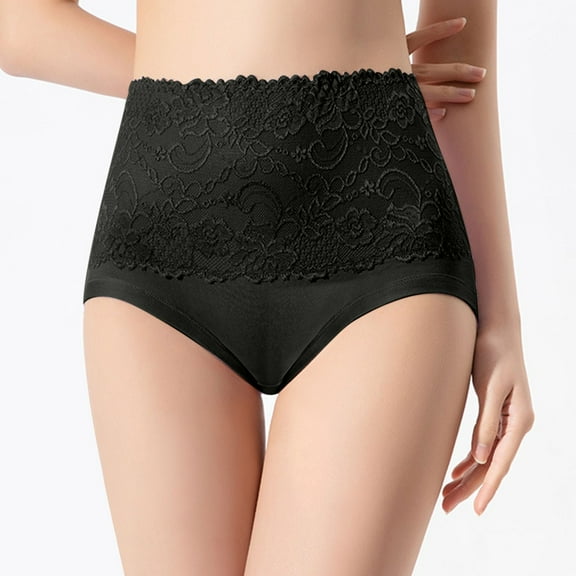 YWDJ Women's Underwear Plus Size Cotton Breathable Lace Lightweight High Waist No Show Breathable Lace Trimmed High Waisted Triangular Underwear For Black 2XL
