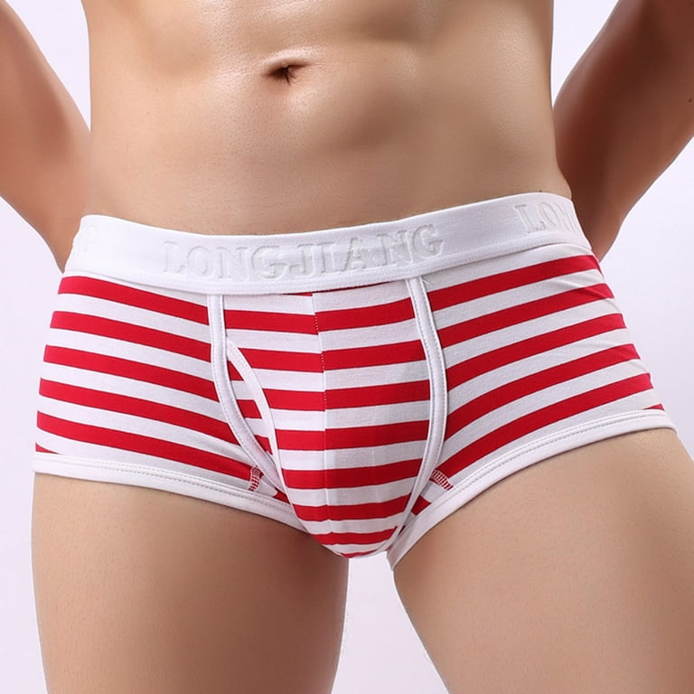 YWDJ Mens Boxer Briefs Plus Size Cotton Breathable Lightweight No Show Mens  Color Stripe Briefs Fashion Underwear Personalized Mid-waist Hoop Panties  Buttock Covering Briefs Red M 