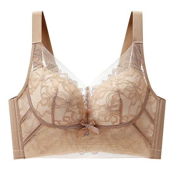 YWDJ Womens Bras No Underwire Push up Plus Size Wirefree Comfort Straps Lace Bralette Breathable Soft Bra for All Shapes Sagging Breasts Khaki XL