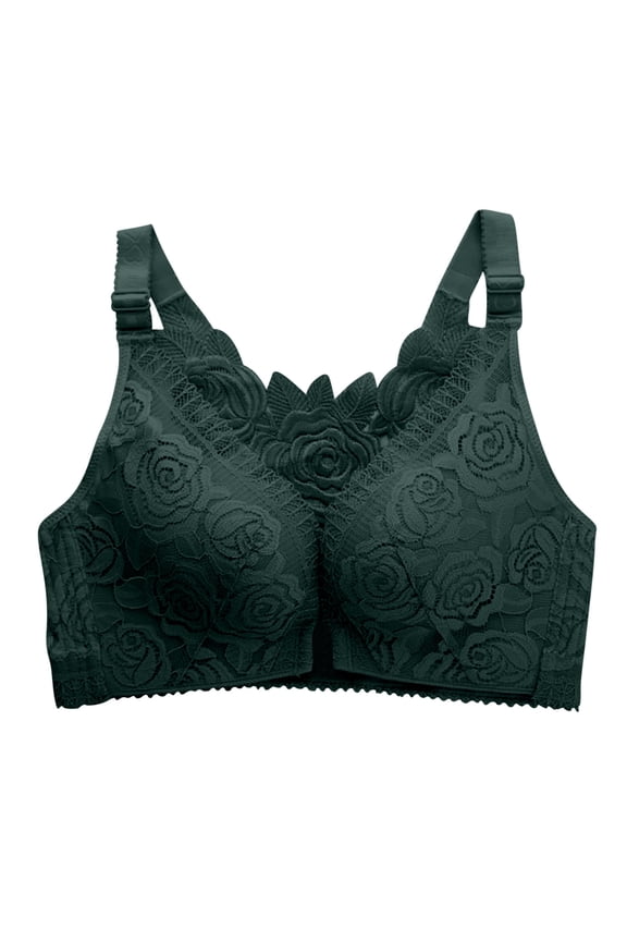 YWDJ Womens Bras No Wire Front Closure Push up Wirefree Comfort Straps Support Lace Bralette Breathable Soft Bra for All Shapes Sagging Breasts Green 38