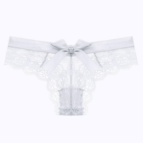YWDJ Womens Cheeky Panties No Show Lace Lightweight G String No Show Fashion Sexy Lace Flower Transparent Gauze Bow Low Waist G-string Pants Panties Thong White XL
