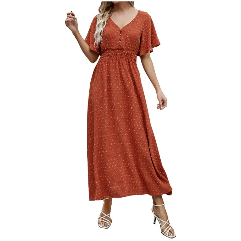 YWDJ Womens Dresses Midi Length Dressy Fashion Summer Casual V