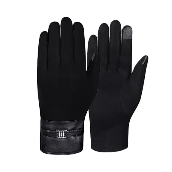 YWDJ Womens Gloves Outdoor Movement Windproof Men Plus Velvet Thicken Gloves Black
