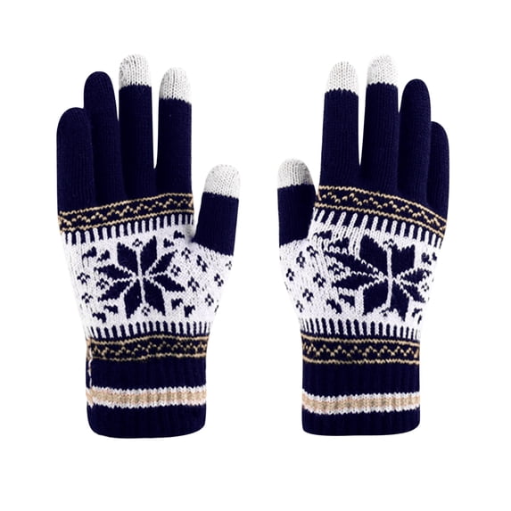 YWDJ Womens Gloves Women Christmas Layer Snowflake Plus Thick Warm Gloves Knitting Wrist Gloves Mittens Navy One Size
