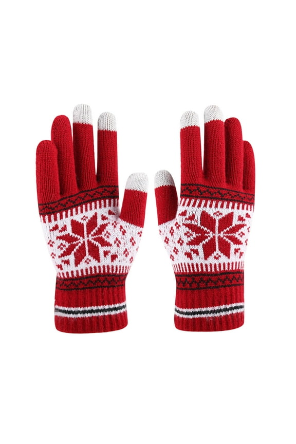 YWDJ Womens Gloves Women Christmas Layer Snowflake Plus Thick Warm Gloves Knitting Wrist Gloves Mittens Red One Size