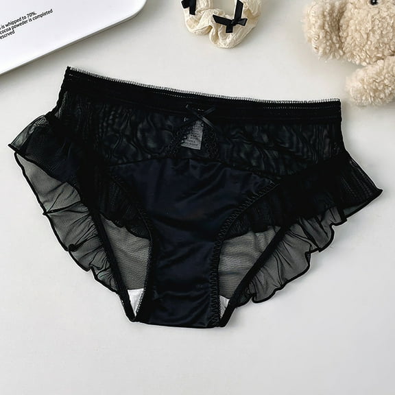 YWDJ Womens Lace Panties Breathable Lightweight No Show S Breathable Comfortable Soft and Sexy Lace Satin Underwear Black M