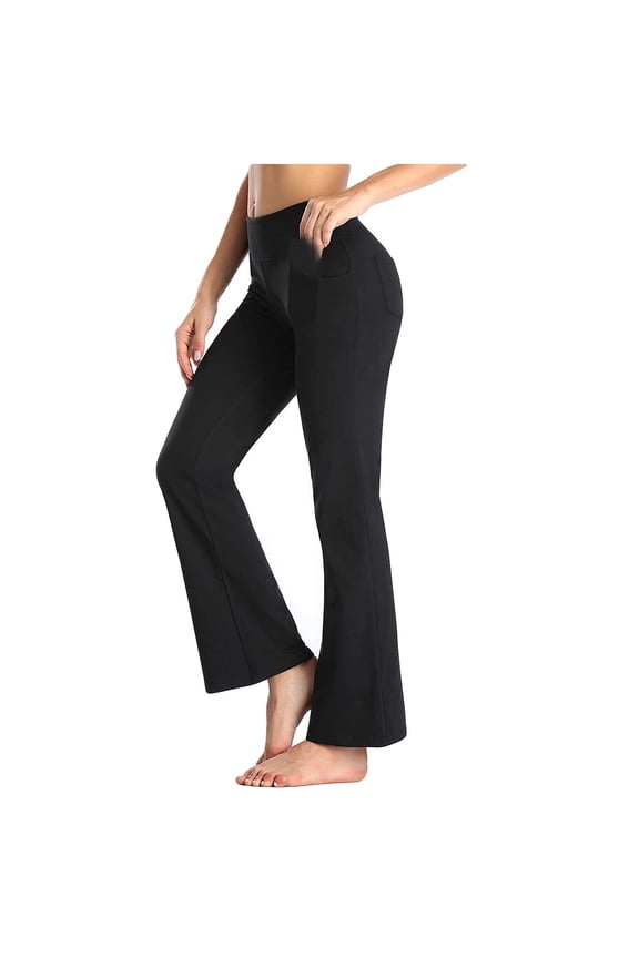 YWDJ Womens Leggings Workout Gym Long Length with Pockets High Waist Sports Yogalicious Wide Leg Utility Dressy Everyday Soft Solid Color Pocket Base Pure Color Pocket Sports Wide Leg Pants Black XXL
