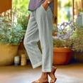 thumbnail image 1 of YWDJ Womens Pants Casual Gray Mid Waist Plus Size Lounge Pants Cotton Linen Elastic Waist Cropped Trouser Loose Long Beach Pants Pull on Solid Straight Lightweight M Tall Breathable Summer Clothes, 1 of 6