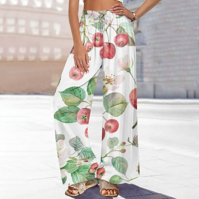 YWDJ Womens Pants Wide Leg Pull on Plus Size Workout Pants with Pockets Wide Leg Full Length Loose Casual Long Workout Pants for Work out Hawaiian Yoga Multicolor S Tall Breathable Gym Clothes