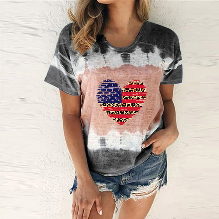 YWDJ Womens Patriotic T Shirts Independence Day Going out Tops for Women  Fashion Casual Round Neck Short Sleeve Ladies Tops Blouse Stand Out on the  4th of July with Our Patriotic Costumes