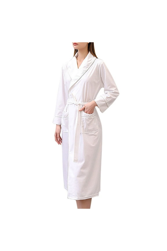 YWDJ Womens Robes Lightweight Long Long Plus Size Solid Long Sleeve Pajamas M White