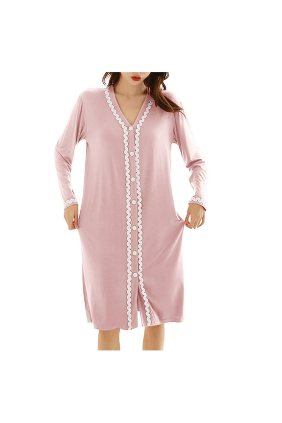 YWDJ Womens Robes Long Length Pink Long Lightweight Solid Long Sleeve Pajamas XL