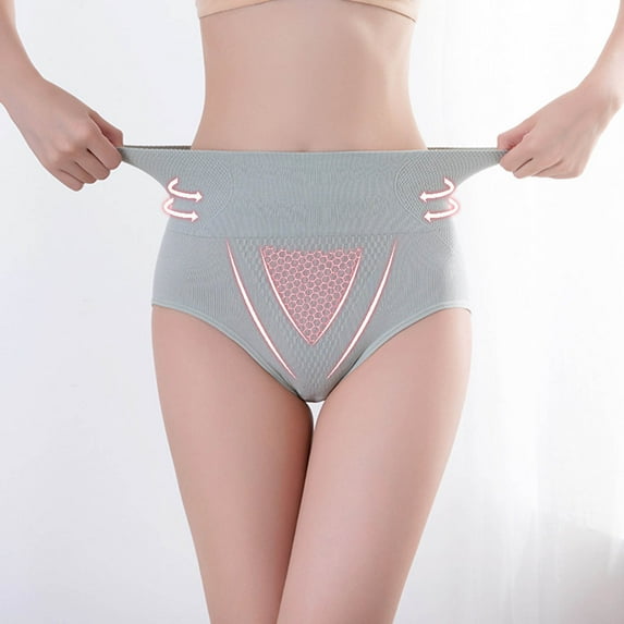 YWDJ Womens Shaping Underwear Breathable Lightweight High Waist No Show Ladies Comfortable Solid Color Large Size High Waist Warm Belly Hip Lift Thin Waist Panties Underwear Gray L