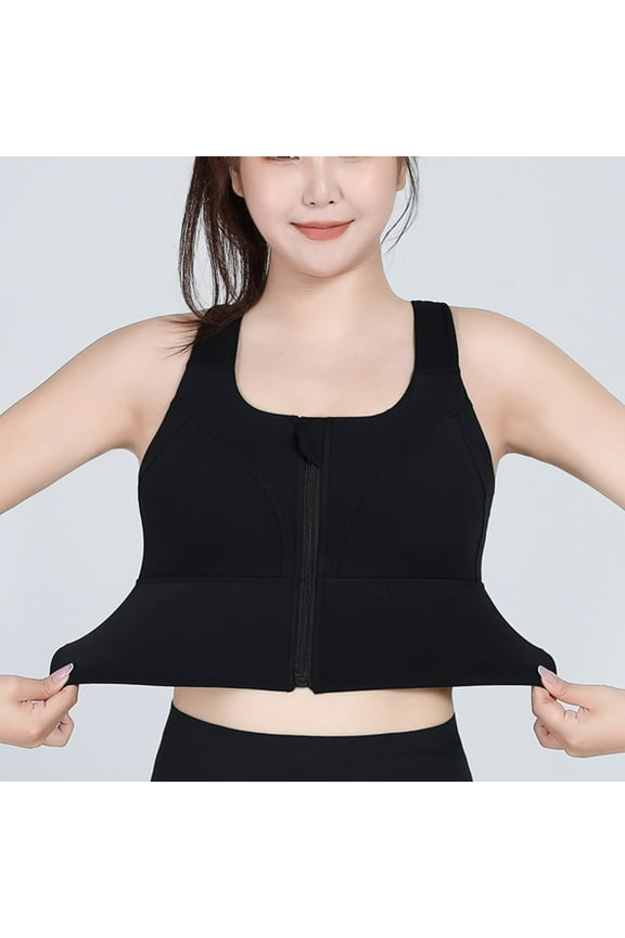 YWDJ Womens Sports Bras Plus Size Front Closure Zip Snap Zip Up Yoga Bras High Impact Sports Front Close for Full Figured Cross Large Size High Waist Front Zipper High Strength Black XXXXXL