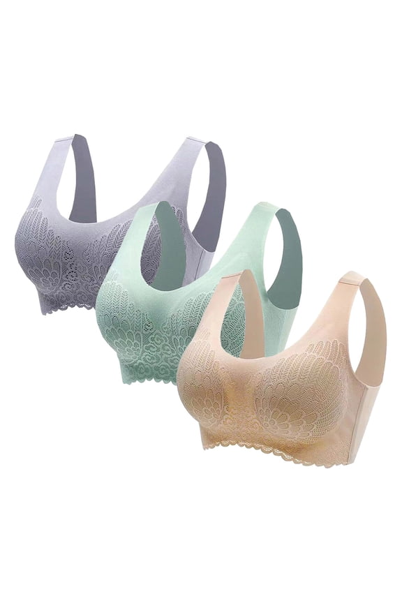 YWDJ Womens Sports Bras Push Up No Underwire 3 Pack Lace High Impact Sports for Sagging Breasts Seamless Wire Free Underwears Base Style Lingerie Sports Bras for Women Longline Bras Multicolor XL