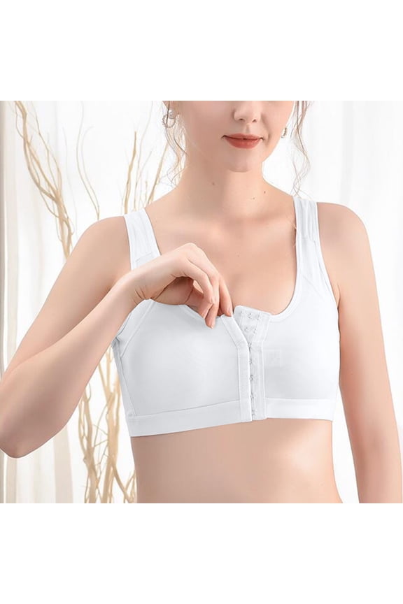 YWDJ Womens Sports Bras No Underwire Plus Size No Padding Front Closure Front Clip Zip Snap Yoga Bras High Impact Sports Front Hook Front Close Running for Full Figured Breathable White XXL