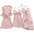 thumbnail image 1 of YWDJ Womens Summer Robes Lightweight Pink Lace Short Length Solid Long Sleeve 4 Piece Pajamas M, 1 of 3
