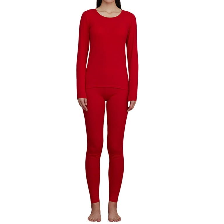 YWDJ Womens Thermal Underwear Sets Tight Round Neck Wool Thermal Underwear  Pure And Trousers Two-piece Set Red XXL 