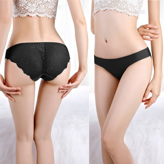 YWDJ Womens Thong Underwear 1 Pack Breathable Lace Lightweight No Show 1PC Sexy Ladies Low-Rise Transparent Lace Panties Breathable Quality Underpants Black S
