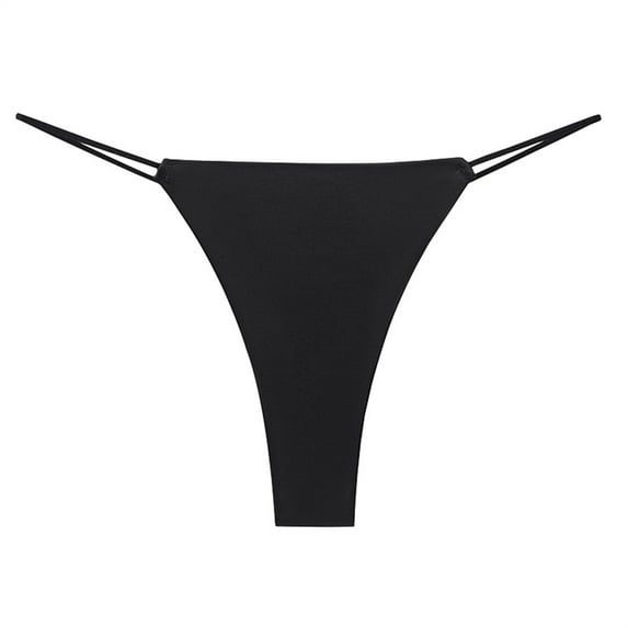 YWDJ Womens Thong Underwear 1 Pack Lightweight G String No Show Sexy Underwear Ice Silk Bikini Panties Silky Comfy Yoga Panties Black L