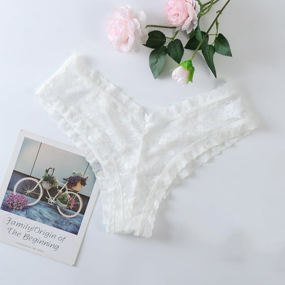 YWDJ Womens Thong Underwear Lace Lightweight No Show Lingerie G-string Lace Briefs Underwear Panties T String Thongs Knick White XL