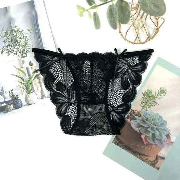 YWDJ Womens Thong Underwear Lace Lightweight No Show Sexy Underwear Low-Rise Panties Silky Comfy Threaded Lace Body Thong Black One Size