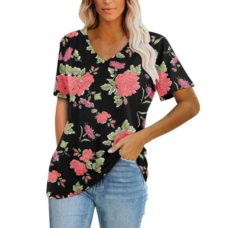 YWDJ Womens Tops Dressy Casual Summer Tops for Women 2023 Graphic Casual  Short Sleeve V Neck Shirts for Women Cute Tops T Shirts for Women Going Out