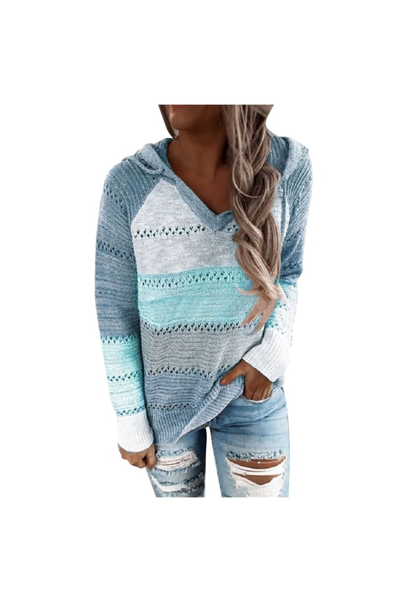 YWDJ Womens Tops Dressy Stripes Print with Cowl Neck Long Sleeve Sky Blue XXXL