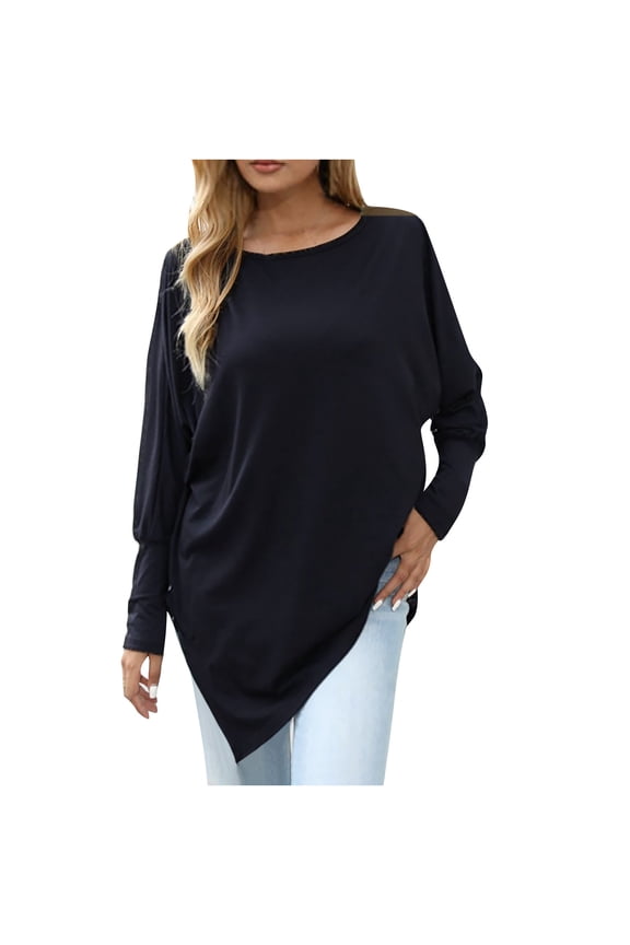 YWDJ Womens Tops Long Sleeve Dressy Casual Solid with Crew Neck Long Sleeve Black L