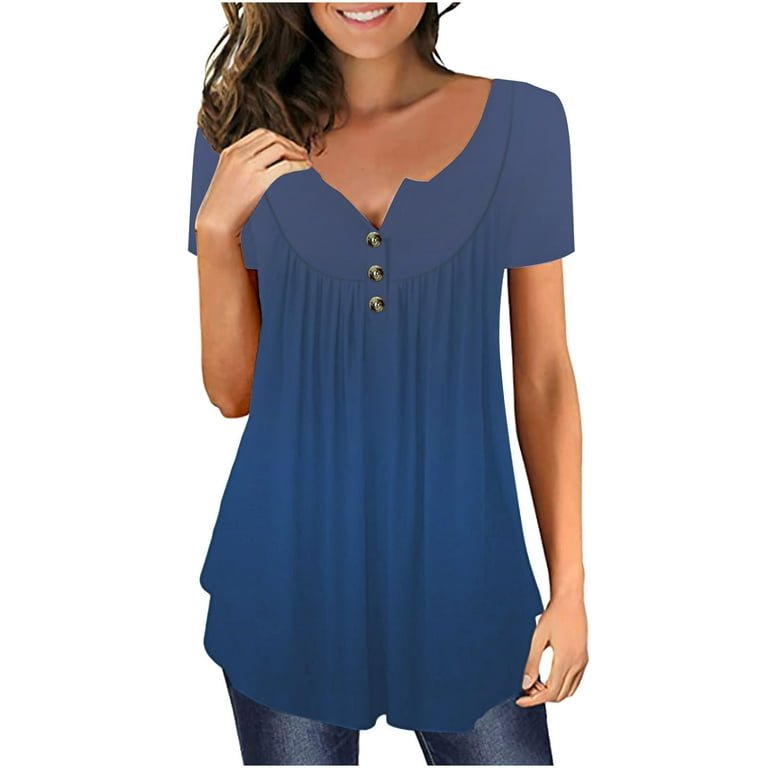 YWDJ Womens Tops Solid with Cowl Neck Short Sleeve Blue XXL 