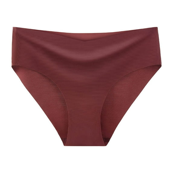 YWDJ Womens Underwear Cheeky Breathable Lightweight No Show Sexy Ice Silk Traceless Breathable Sports Mid Waist One Piece Briefs Panties Wine XL