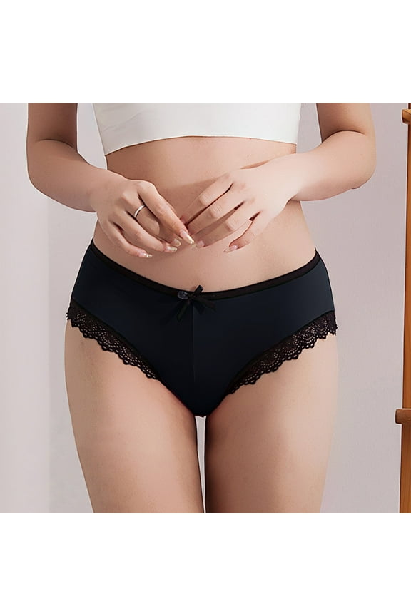 YWDJ Womens Underwear Cheeky Lace Lightweight No Show Lace Bow Thin Ice Silk Oversized Underwear Black S