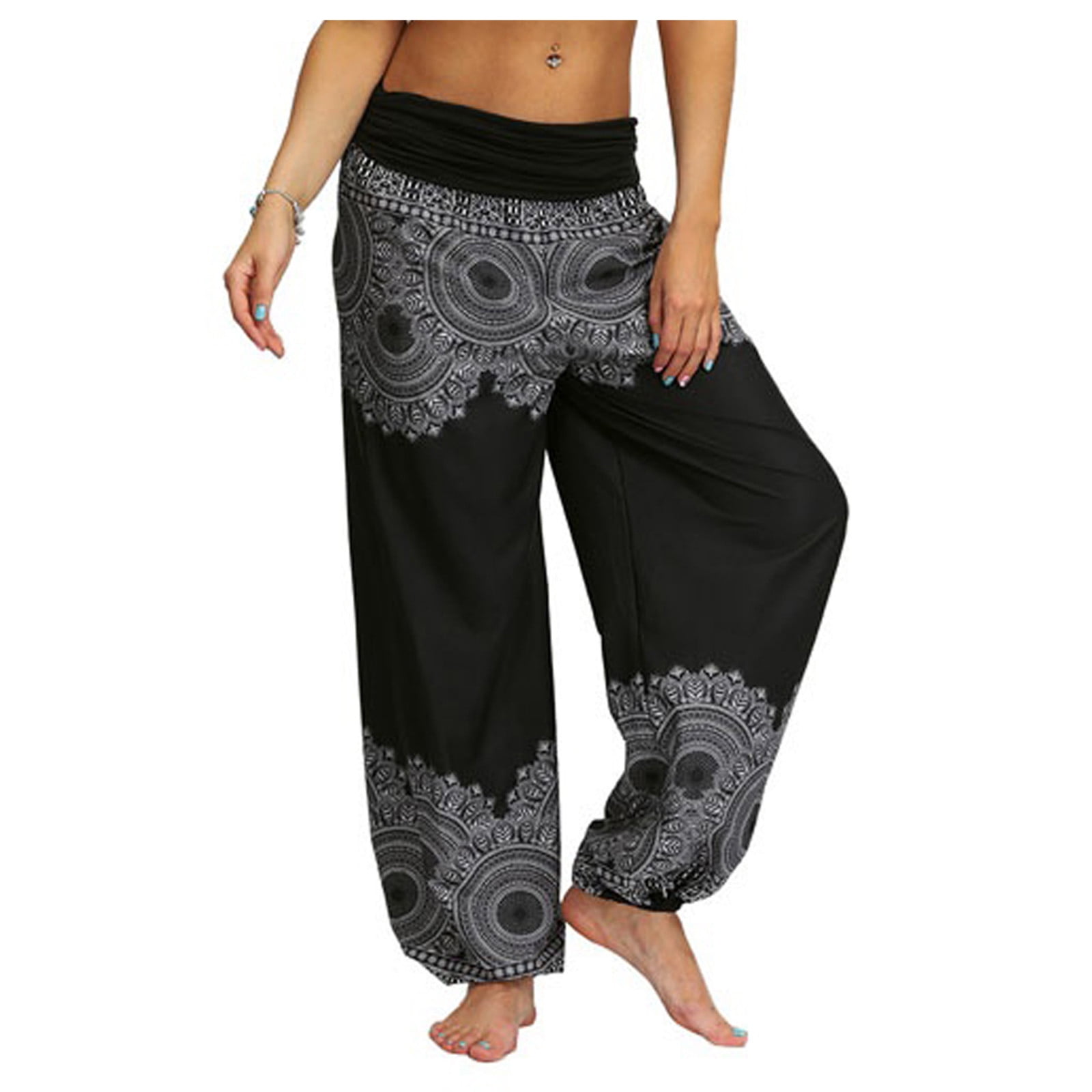 YWDJ Yoga Pants Men And Women Loose Crotch Pants Retro Printed Jumpsuit Yoga  Pants Black XS 