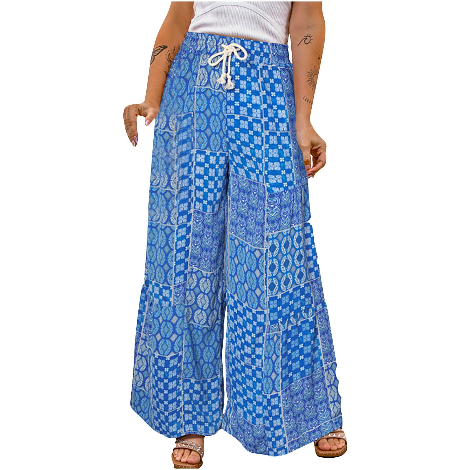 YWDJ Yoga Pants for Women Loose Fit Floral Relaxed Fit Baggy Wide Leg  Casual Printed Yoga Long Pant Loose Gradient Tie-dye Sport Long Pnats Pants  for Everyday Wear Work Casual Event 59-Blue