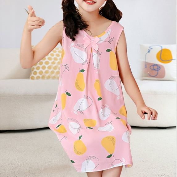 YWDJ Young 1-8 Years Girls Casual Dress Children sDress Wear A Thin Girl Princess Dress Scoop Neck Short Sleeve Flowy Print Pink 7Y