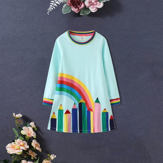 YWDJ Young Girls 2-7 Years Old Cotton Dress Rompers Long-sleeved Dress Outerwear Outfits Dress Spring New Childrens Dresses Long-Sleeved Green 3Y