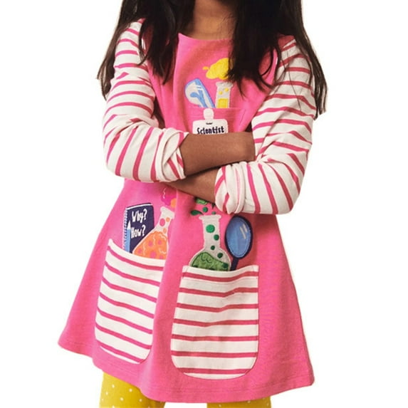 YWDJ Young Girls 2-7 Years Old Cotton Dress Rompers Long-sleeved Dress Outerwear Outfits Dress Spring New Childrens Dresses Long-Sleeved Pink 3Y