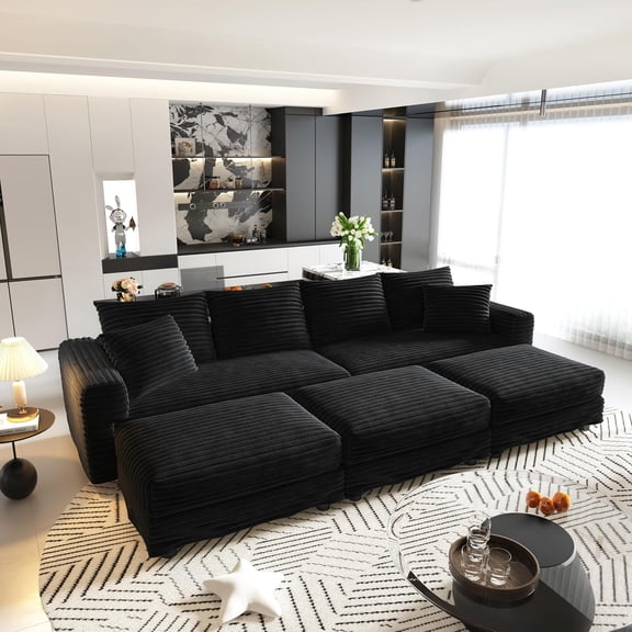YWEN 102" Boneless Couches for Living Room|L-Shaped Sofa with 3 Ottoman|4 Seater Modular Sofa|Memory Foam Sectional Sofa|Cloud Couch Sectional Couch(Easy to Sssemble)