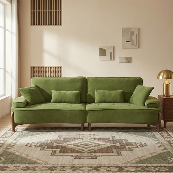YWEN 103" Oversized Loveseat with 4 Pillows for Living Room, Sturdy Solid Wood Frame Sofa, Mid-Century Modern Couch