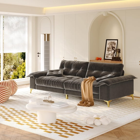 YWEN 104.7'' Oversized Modern Loveseat, Luxury Chenille Couch, Deep Seat Modular Sectional Sofa, Removable Padded Armrests, Tufted Back, Gold Legs, 4-Seater Couches for Living Room Apartment