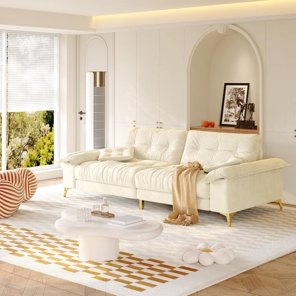 YWEN 104.7'' Oversized Modern Loveseat, Luxury Chenille Couch, Deep Seat Modular Sectional Sofa, Removable Padded Armrests, Tufted Back, Gold Legs, 4-Seater Couches for Living Room Apartment