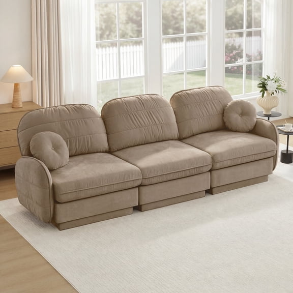 YWEN 105" Chenille Cloud 3-Seater Sofa,Exquisite round pillows and quilted back cushions,Recessed Base Frame Legs,Ergonomic Design Bottom,Easy Assembly,Deep Seat Sofa Couch For Living Room